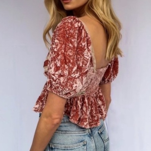 Free People Women’s Mauve Your Truly Crushed Velvet Top - Picture 2 of 8